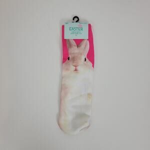 Easter Kids Crew‎ Sock Shoe Size 4-10 White Pink Easter Bunny Rabbit NEW